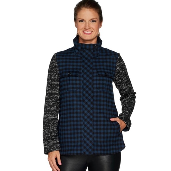 LOGO Lori Goldstein| Gray Plaid Jacket with Contrast Sleeves, Size XL•••Shaket - Picture 4 of 15